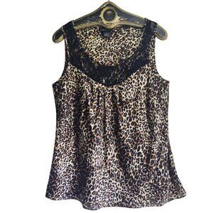 SPENSE Retro Leopard Print Black Lace Yoke Floaty Semi Sheer Sexpot Top Volup XL